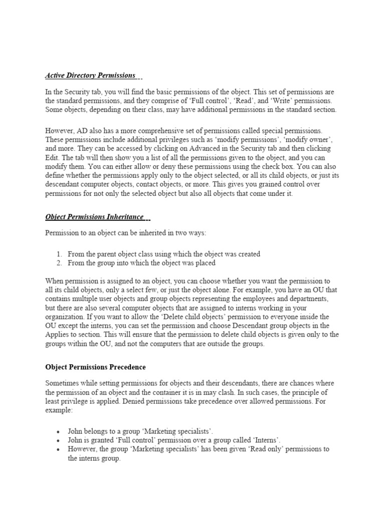 Active Directory Permissions | PDF | Active Directory | Operating ...