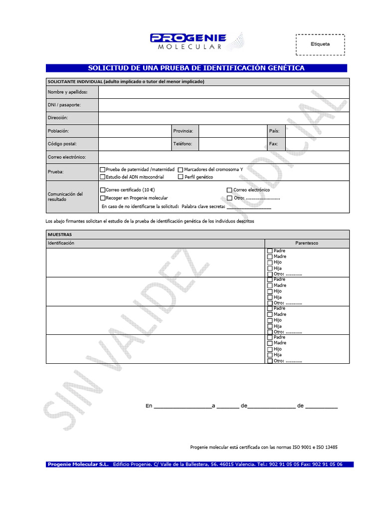 Prueba Paternidad Formulario Solicitud Descargar Gratis Pdf