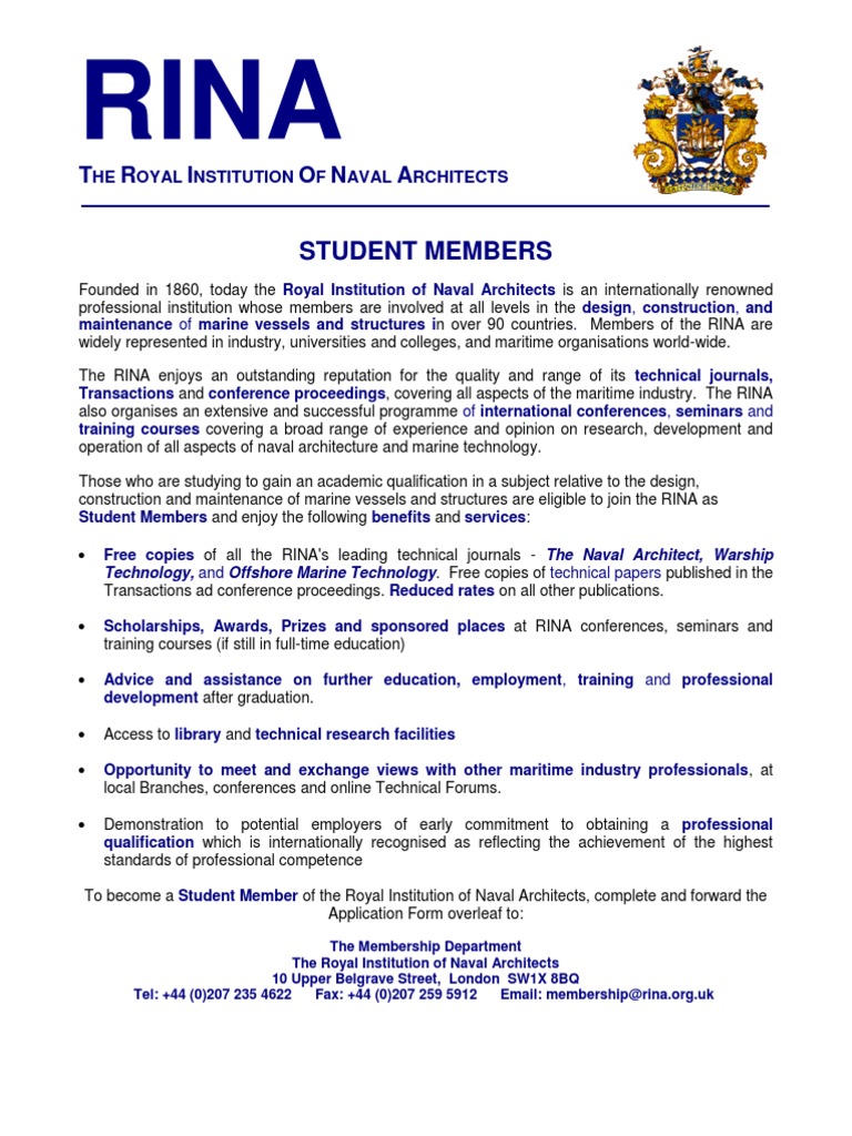 RINA Student Membership Application Guide | PDF | Naval Architecture ...