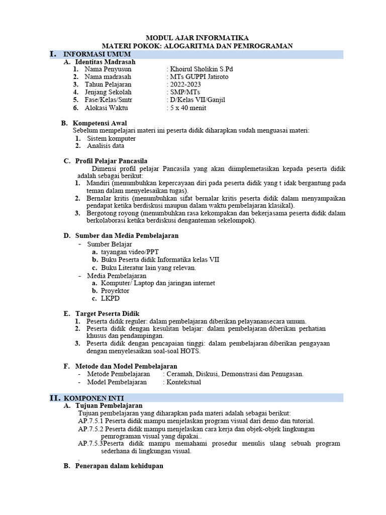 Modul Ajar Algoritma dan Pemrograman | PDF