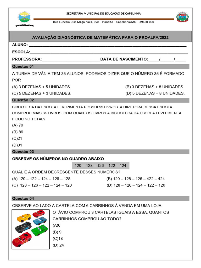 Avaliação Diagnóstica Matemática 2º Ano | PDF