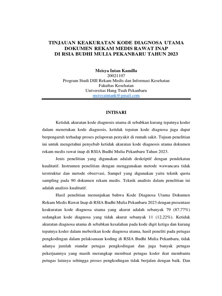 Jurnal tinjauan keakuratan kode diagnosa utama dokumen rekam medis