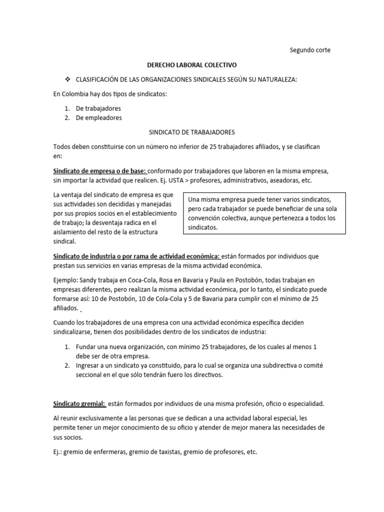 Clasificación de Sindicatos en Colombia | PDF | Sindicato | Derecho laboral