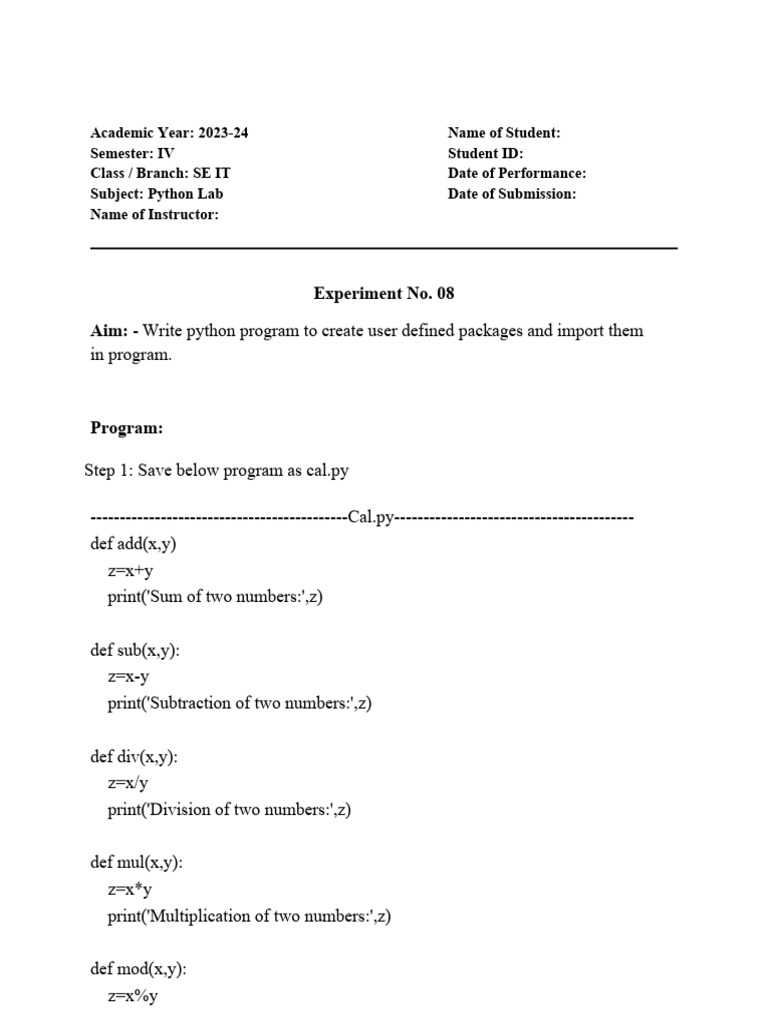 Python User-Defined Packages Lab | PDF | Computers