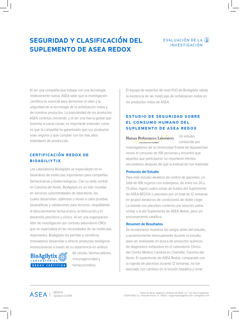 Seguridad del Suplemento ASEA Redox | PDF | Suplementos dietéticos ...