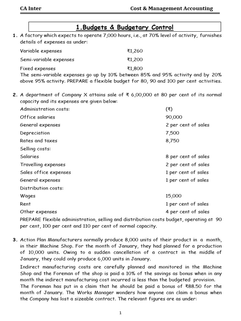Inter Budget Questions | PDF | Expense | Cost