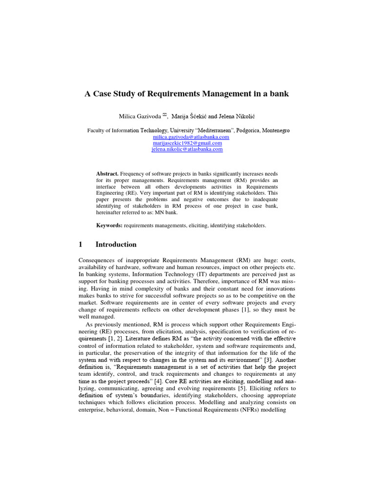 A case study of requirements management in banking system pdf banks
