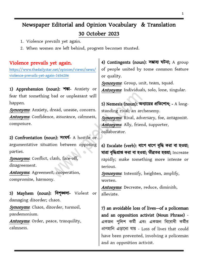 Newspaper Vocabulary Translation - 30 October 2023 | PDF | Adjective | Verb