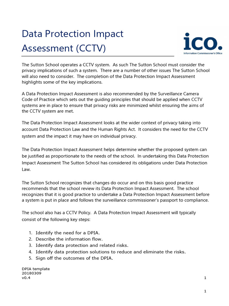 CCTV Data Protection Impact Assessment | PDF | Closed Circuit ...