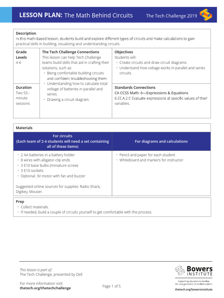 Building Circuits Lesson Plan for Grades 4-6 | PDF | Series And ...