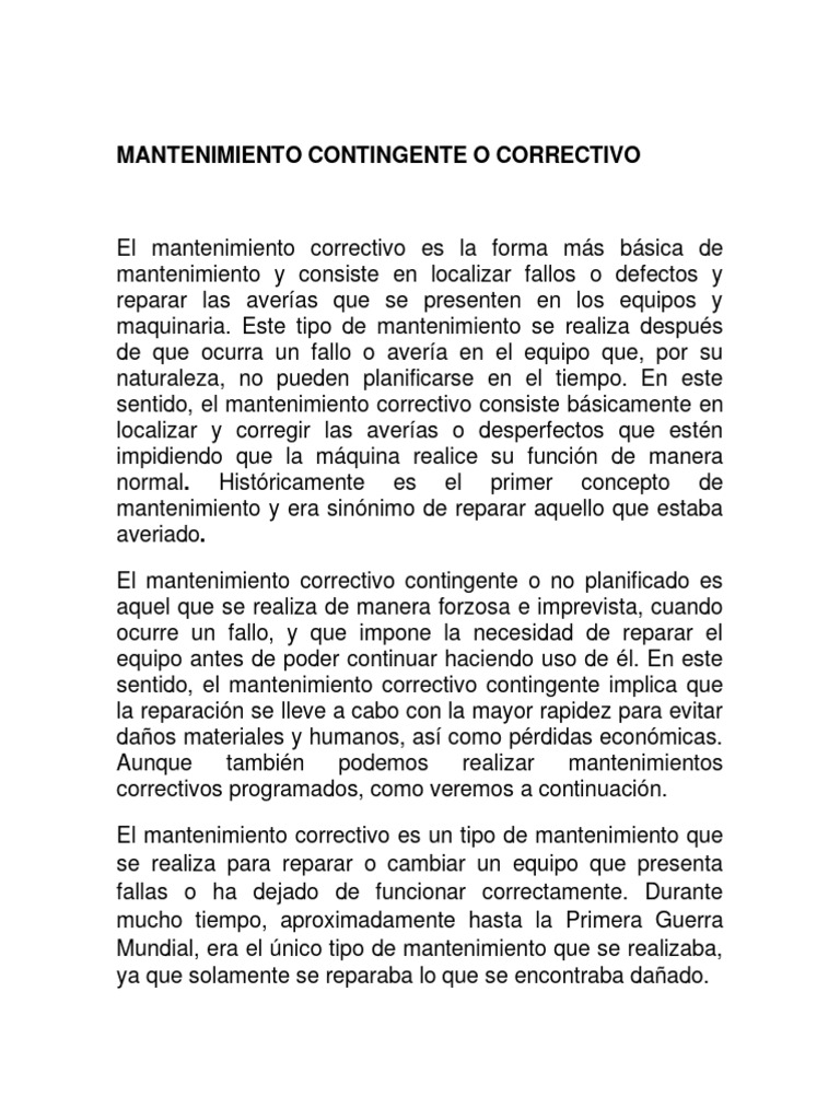 Mantenimiento Correctivo Contingente | PDF