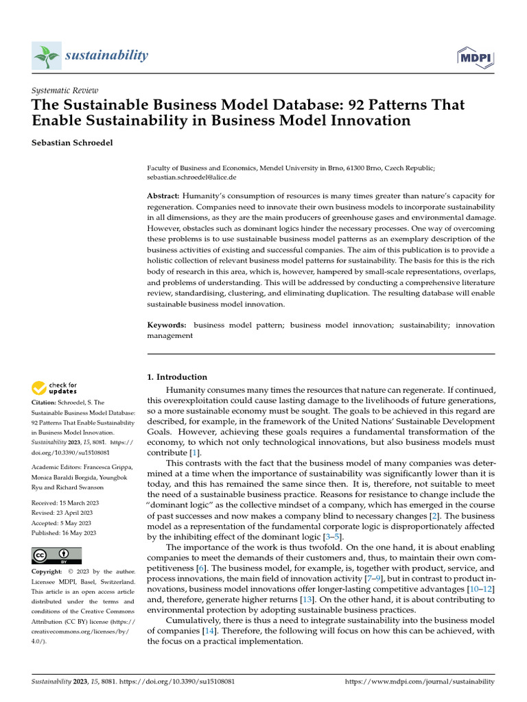 Sustainability 15 08081 | PDF | Business Model | Sustainability
