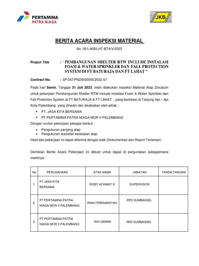 001. Berita Acara Inspeksi Atap | PDF