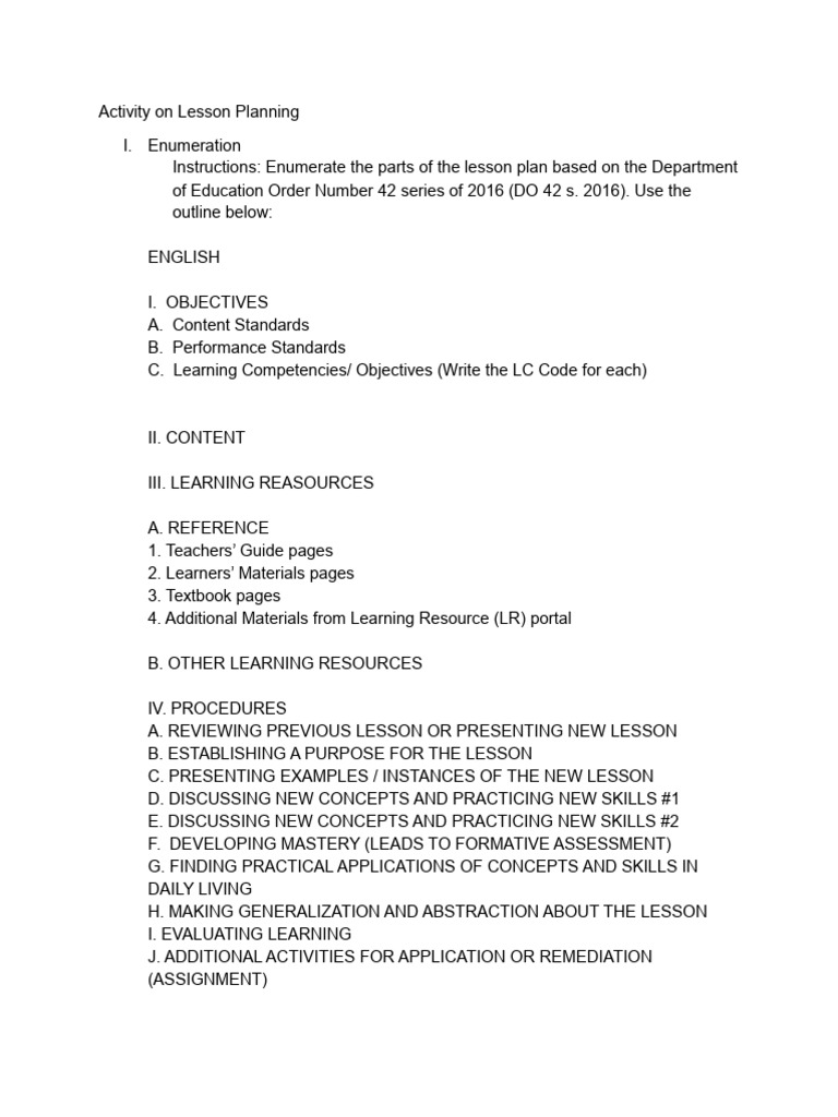 DO 42 S. 2016 Lesson Plan Guide | PDF | Lesson Plan | Teachers