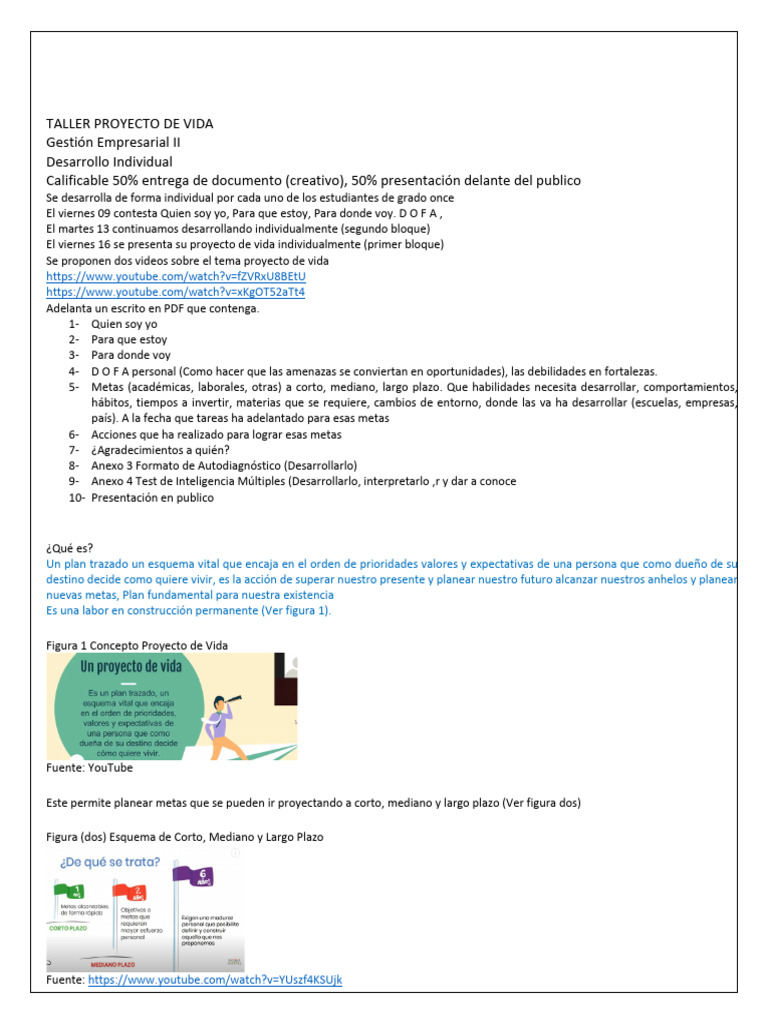 Taller Proyecto de Vida Ge II | PDF | Crecimiento personal y ...