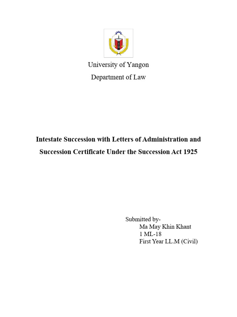 Intestate Succession in Myanmar Law | PDF | Will And Testament | Intestacy