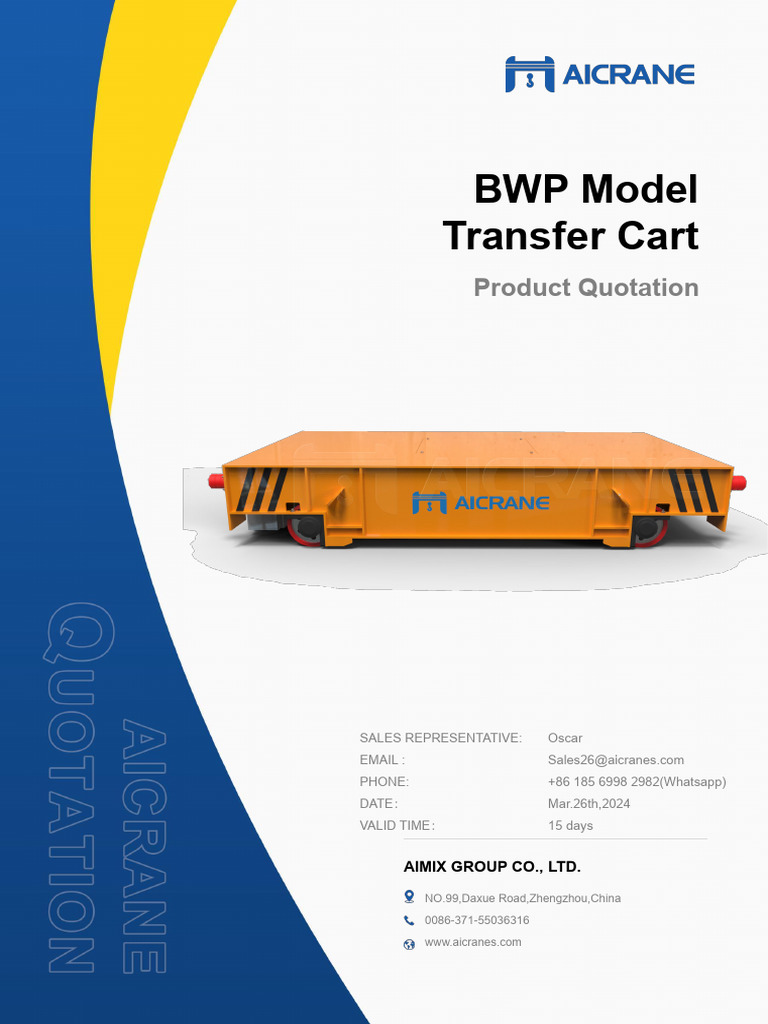 BWP Model Trackless Transfer Cart Quote | PDF | Crane (Machine) | Power ...