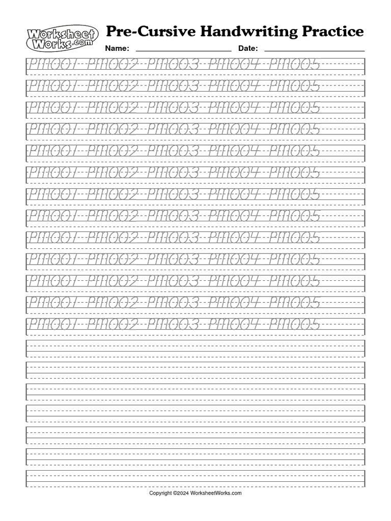 WorksheetWorks PreCursive Handwriting Practice 2 PDF