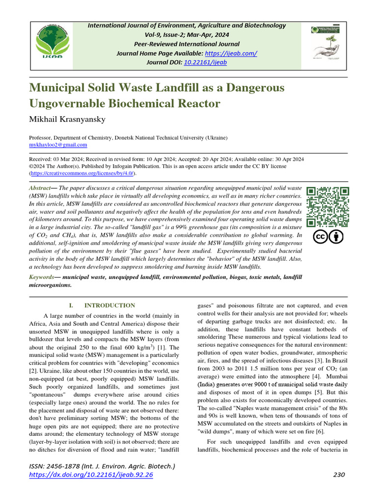 Municipal Solid Waste Landfill As A Dangerous Ungovernable Biochemical ...