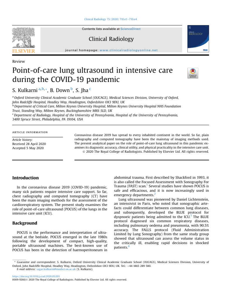 Point of Care Lung Ultrasound in Intensive Care Du | PDF | Radiology ...