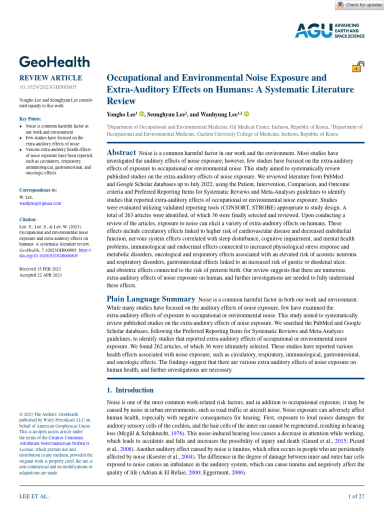 Extra-Auditory Effects of Noise Exposure | PDF | Noise | Hearing Loss