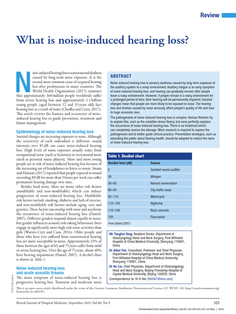 Ding Et Al 2019 What Is Noise Induced Hearing Loss Pdf Hearing Loss