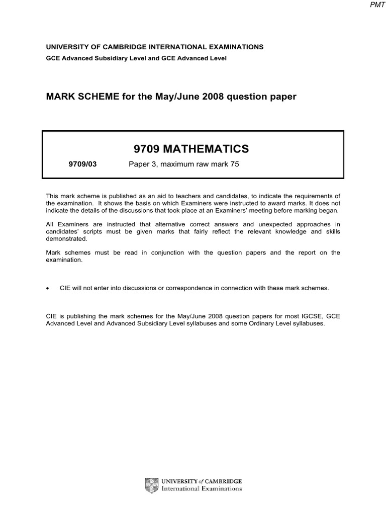 Cambridge GCE A Level Math Mark Scheme | PDF | Mathematics | Applied ...