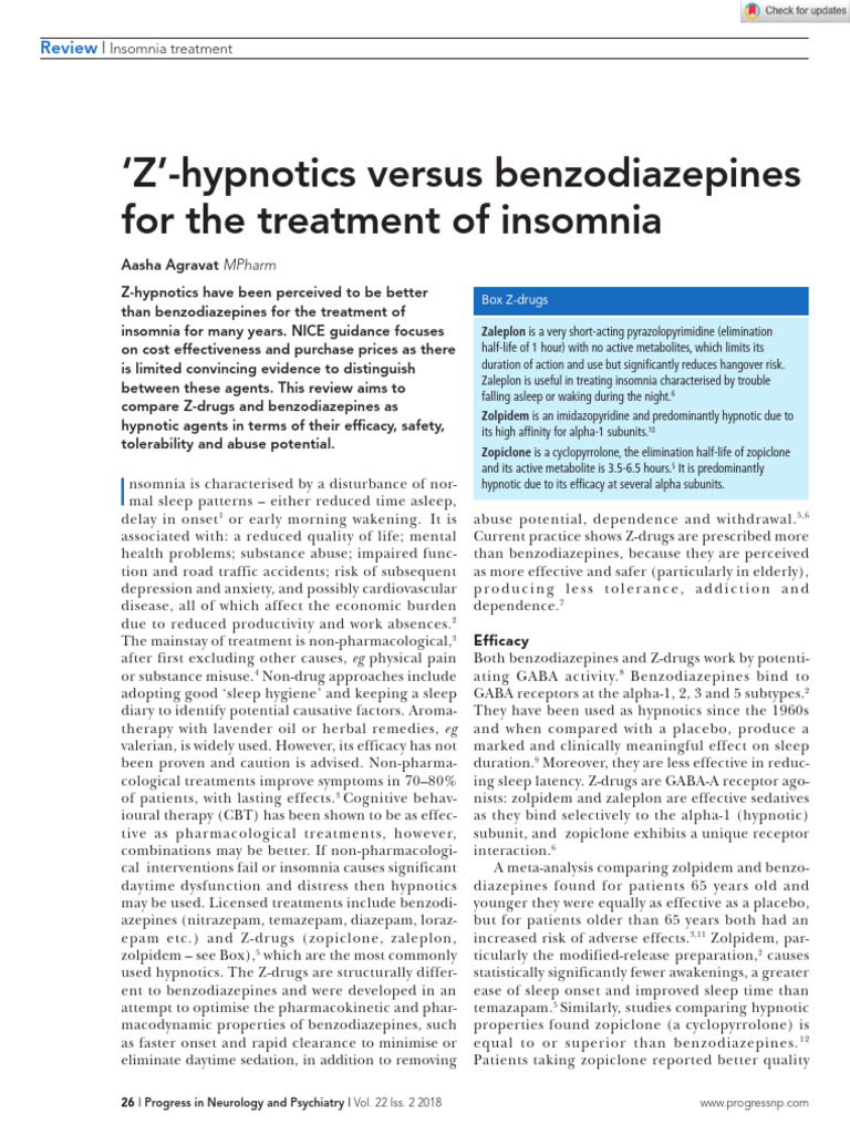 Z-Hypnotics vs Benzodiazepines in Insomnia | PDF | Benzodiazepine ...