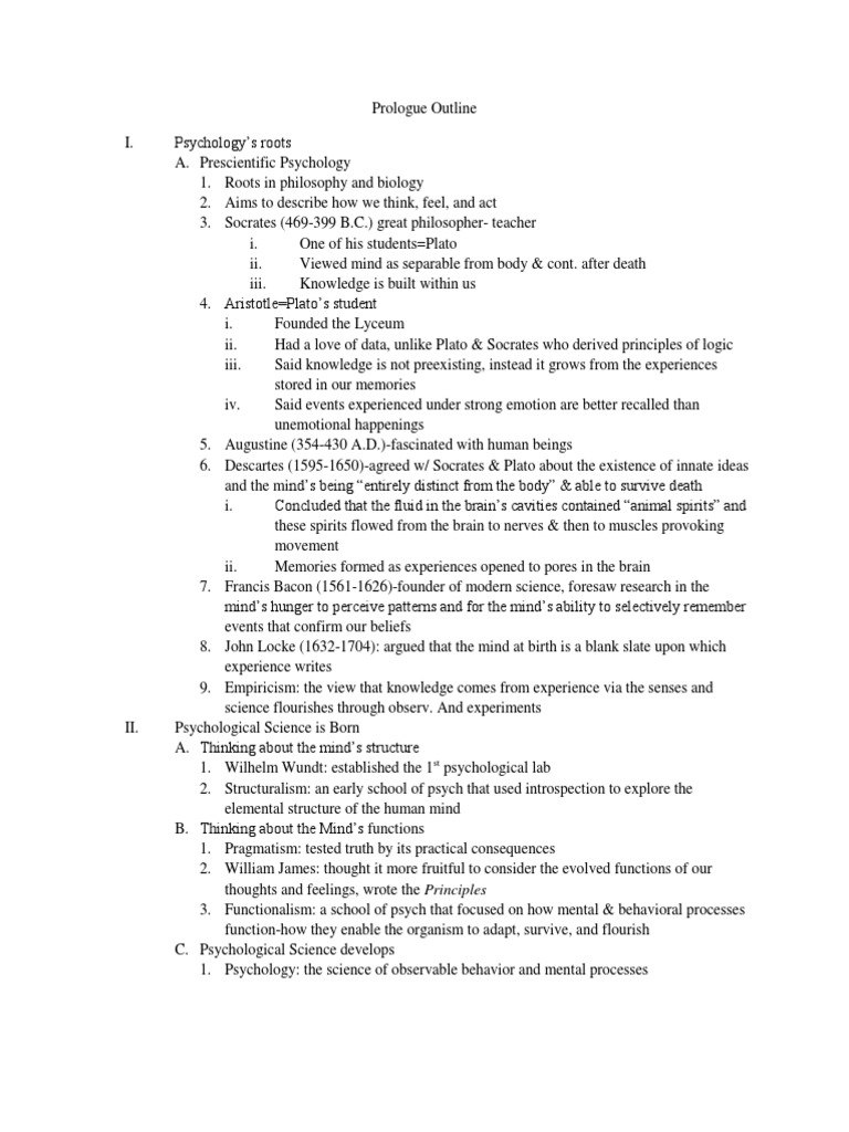 Prologue Outline Mind Psychology