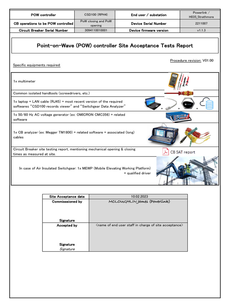 CSD100 POW Controller Site Acceptance Report | PDF | Electrical ...