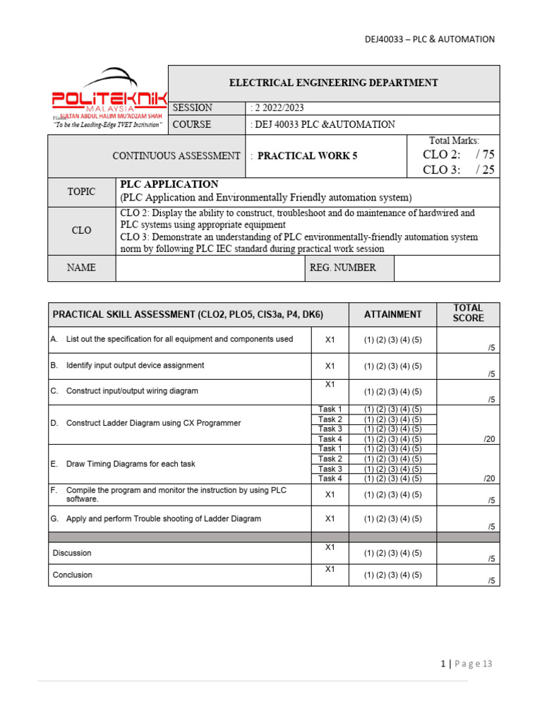 PLC Automation Practical Assessment Guide | PDF | Programmable Logic ...