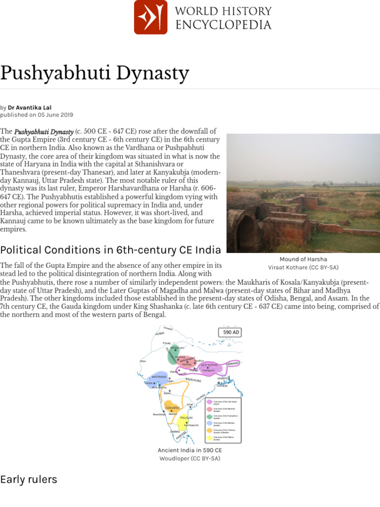 Pushyabhuti Dynasty World History Encyclopedia PDF