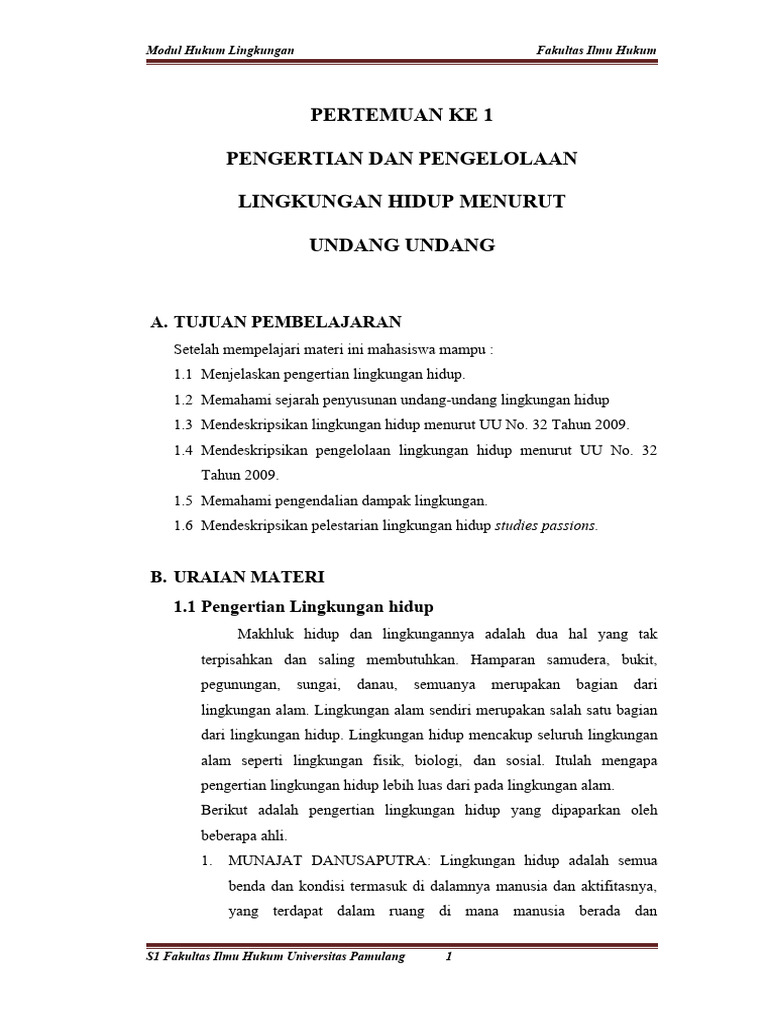 Pertemuan ke 1 pengertian dan pengelolaan lingkungan hidup menurut uu