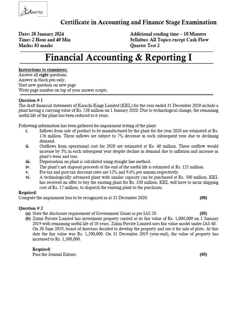 Quarter Test 2 QP | PDF | Depreciation | Fair Value