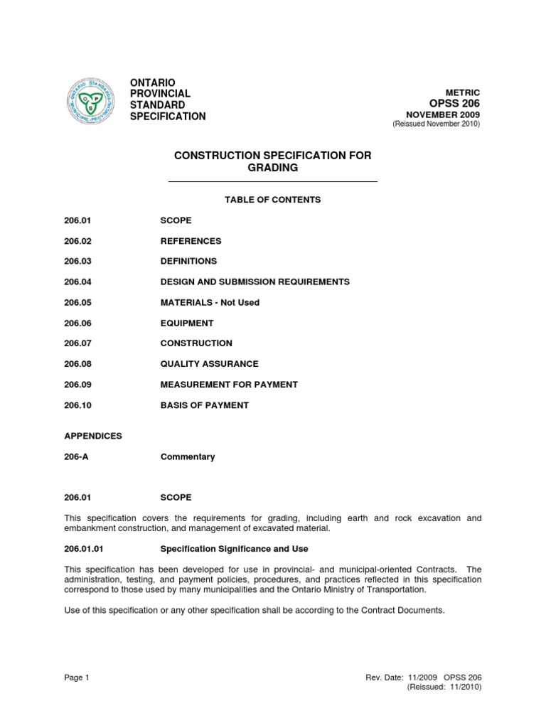 Ontario Provincial Standard Specification for Grading | PDF ...