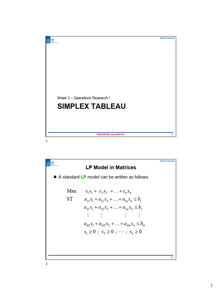 Lecture 4 simplex method in tableau 2021 pdf mathematical