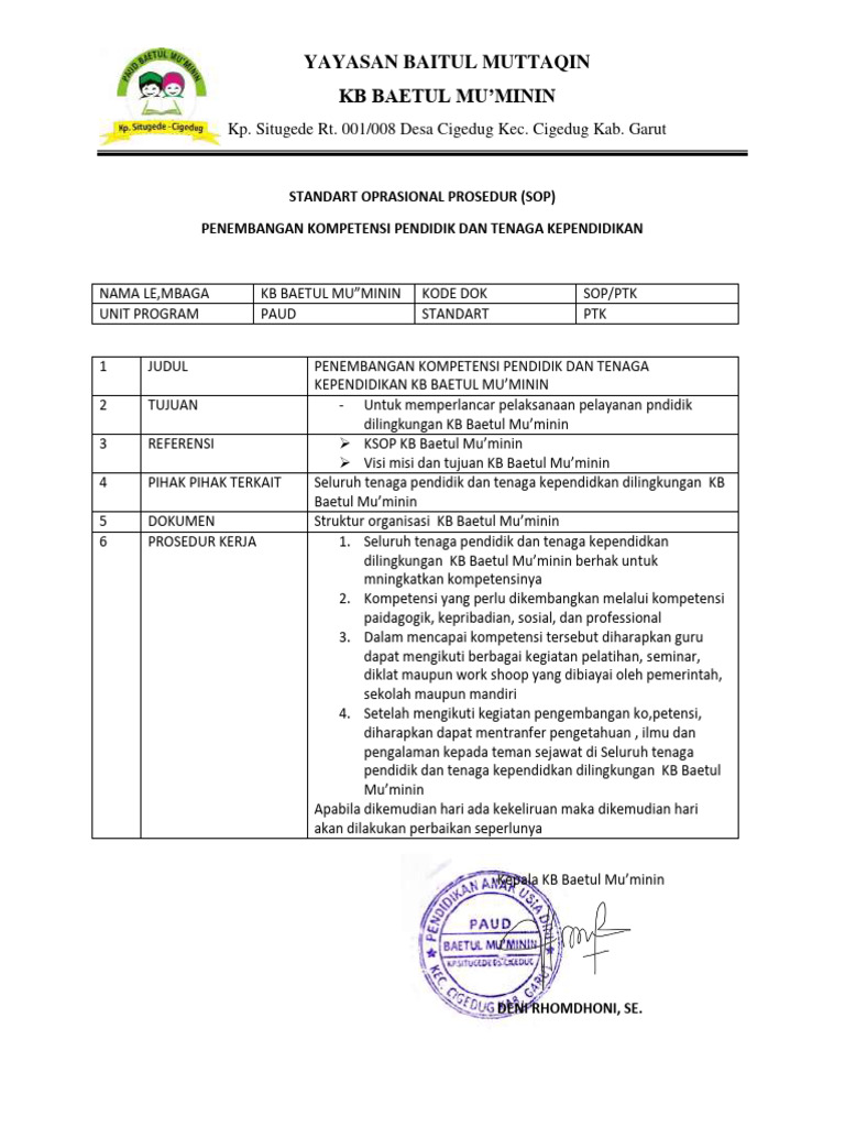 Sop Pengembangan Kompetensi Pendidik Dan Tenaga Kependidikan | PDF
