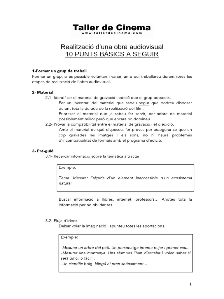 Curtmetratge 10 punts basics pdf