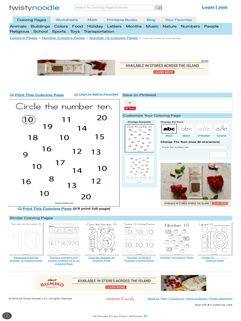 1circle The Number Ten Coloring Page - Twisty Nood | PDF | Writing | Text