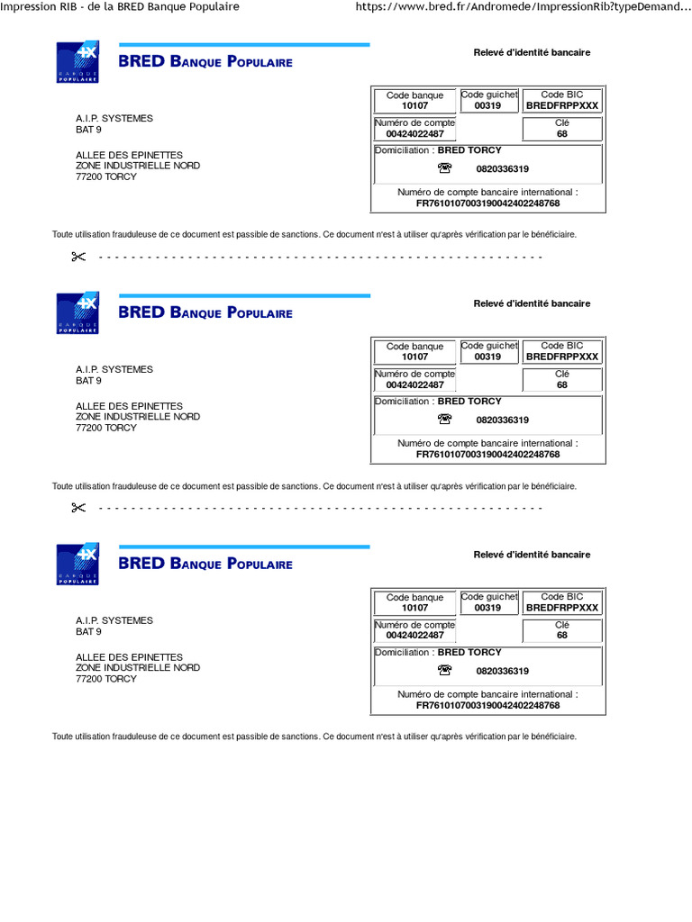 RIB BRED Banque Populaire Torcy | PDF | Bancaire | Services financiers