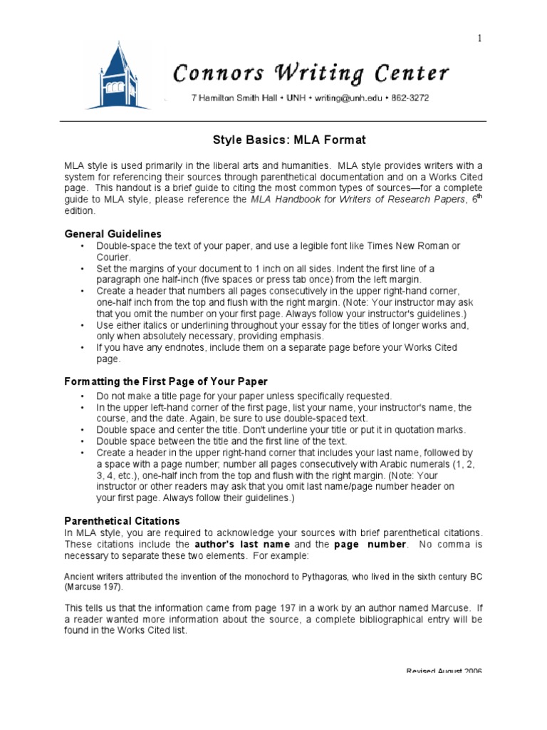 MLA Handout Citation Publishing