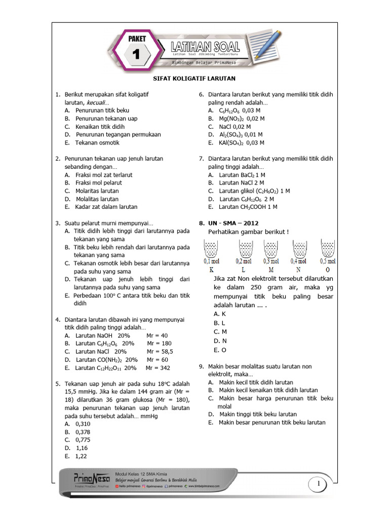 Menguasai Sifat Koligatif Larutan: Latihan Soal 1.4 untuk Kelas XII