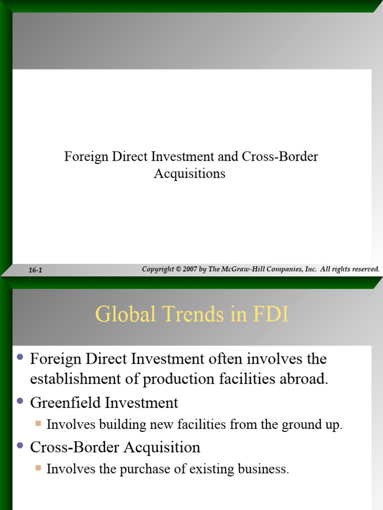 Foreign Direct Investment and Cross Border Mergers | PDF | Foreign ...