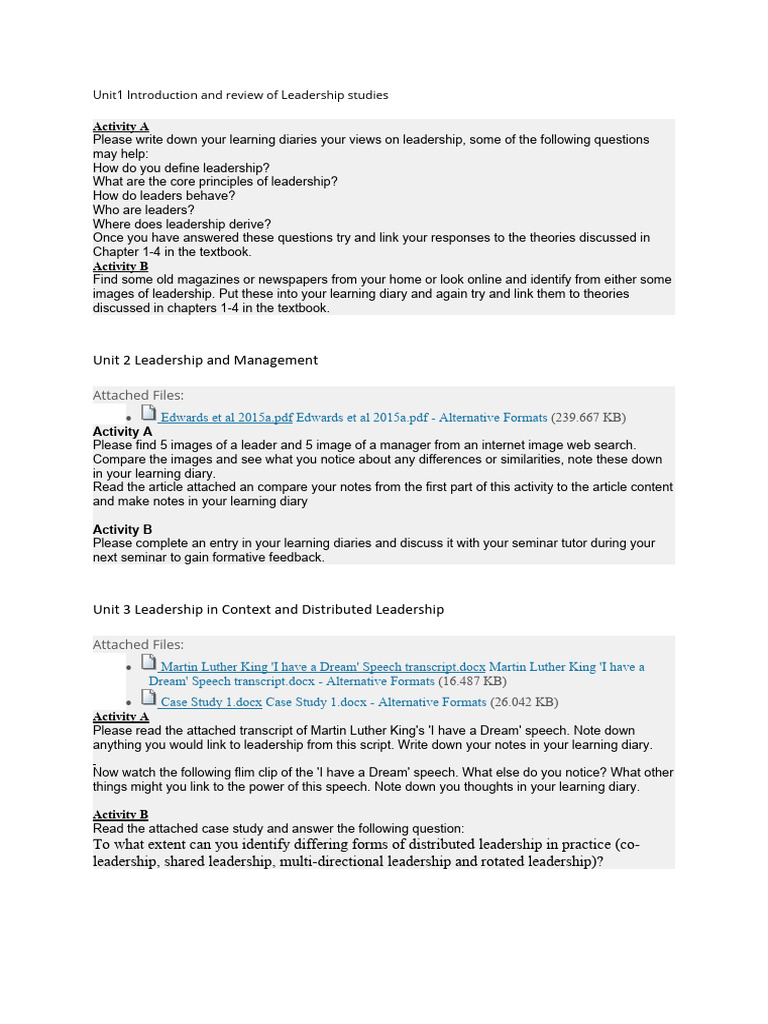 Activity A: Unit1 Introduction and Review of Leadership Studies | PDF ...