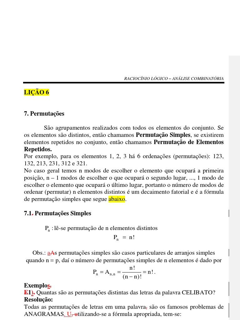 Rev) 6 LICAO | PDF | Permutação | Combinatória