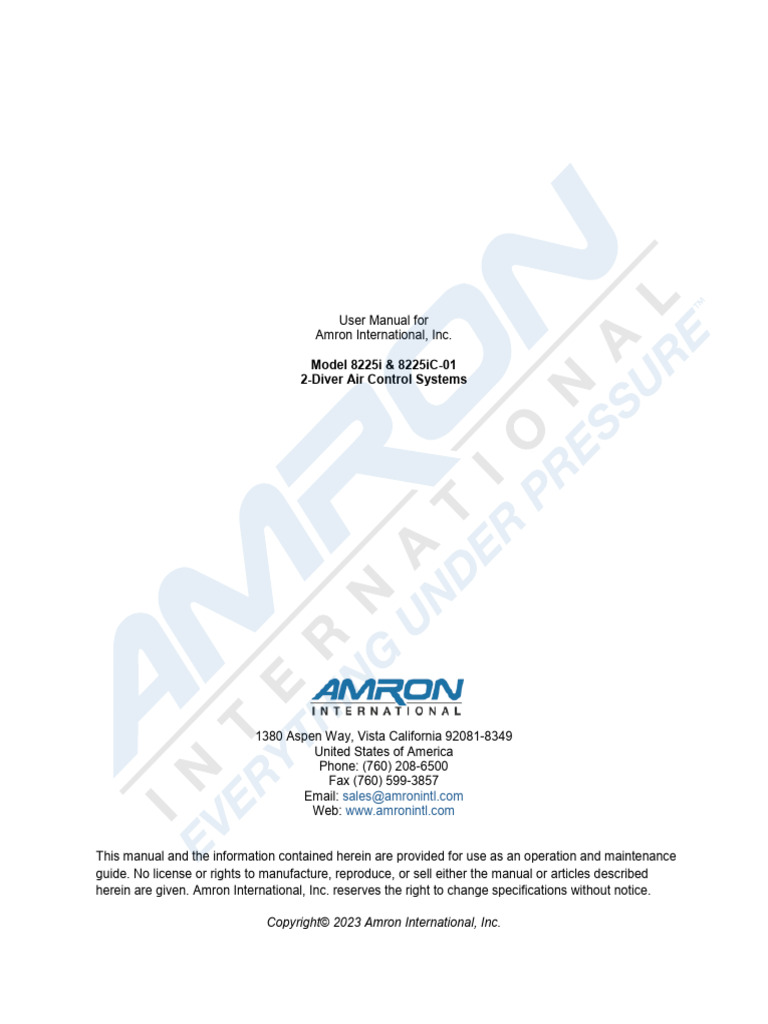 Amron 8225i Um Rev 1002 Diver Air Control Systems User Manual PDF