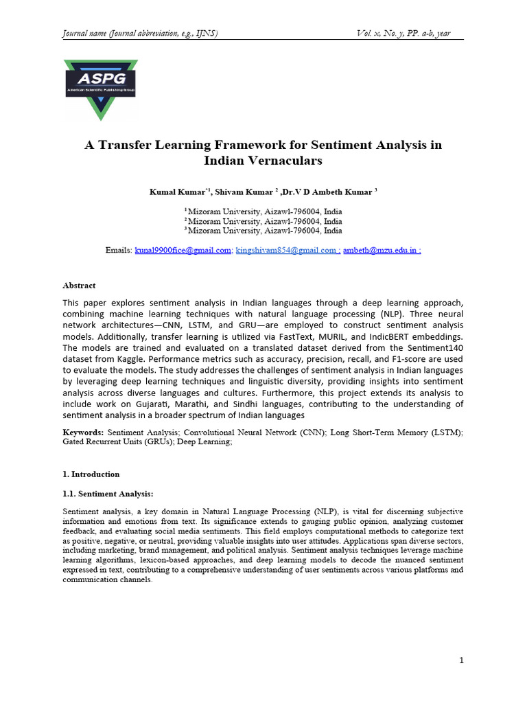 A Transfer Learning Framework For Sentiment Analysis in Indian ...