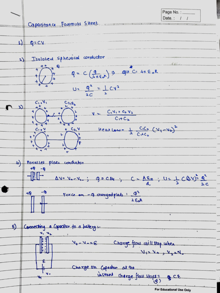Capacitance Short Notes | PDF