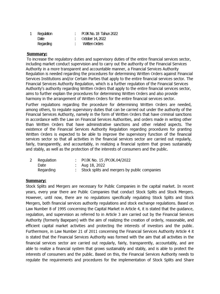 Financial Services Authority Regulations 2022 | PDF | Financial ...