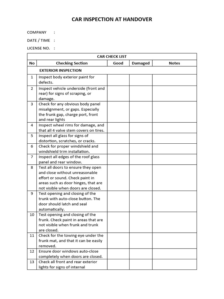 Car Inspection Form | PDF | Trunk (Car) | Door